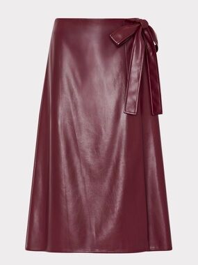 Milly Burgundy Faux-Leather A-Line Wrap Skirt with Side Tie